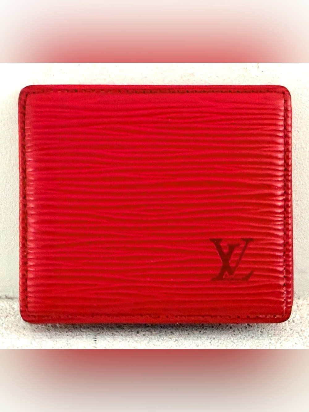 LOUIS VUITTON Vintage Red Epi Porte Monnaie Boite Coin Purse Wallet